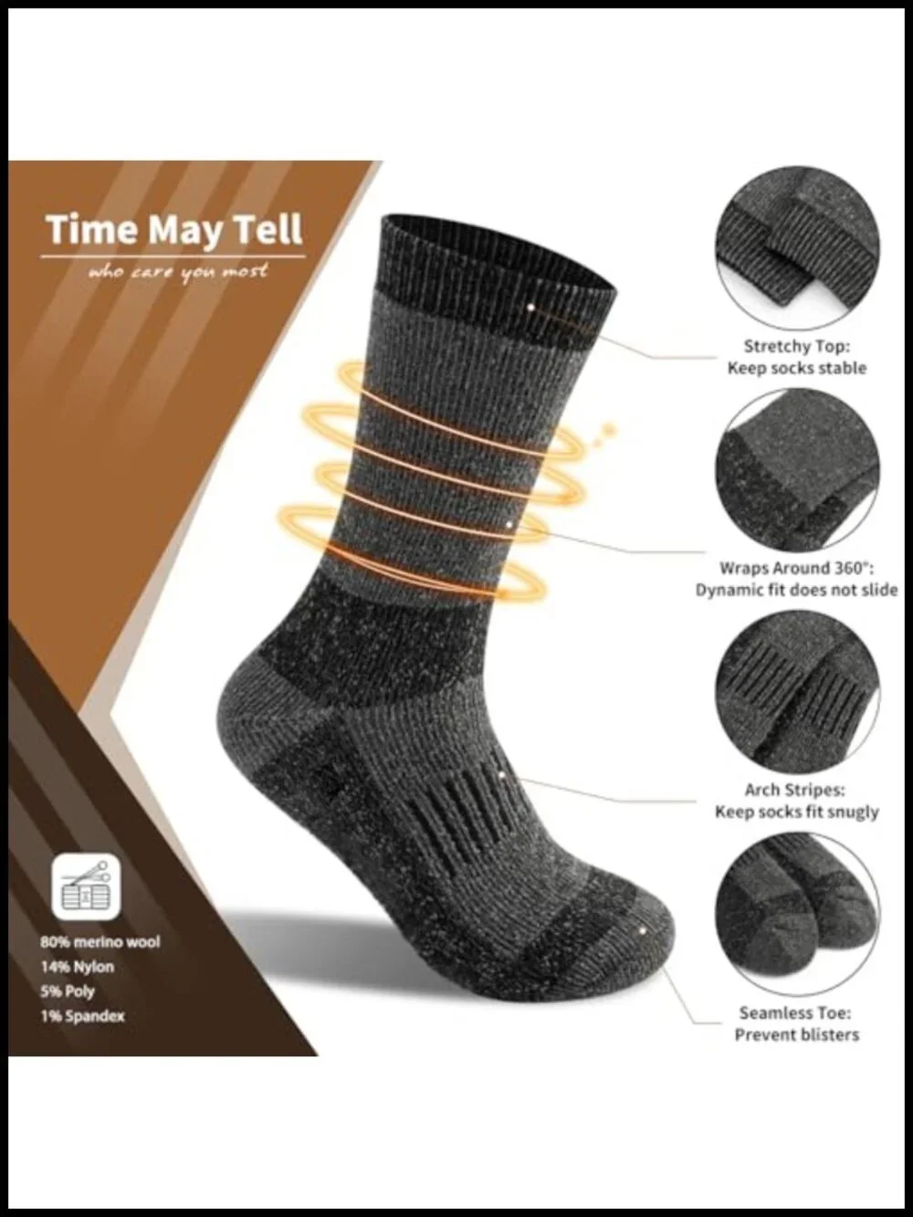 Merino Wool Blend Hiking Cushion Crew Socks - Thermal Winter Boot Socks